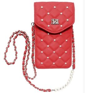 Badgley Mischka NWT Pearls Strap Phone Case with Diamond Quilting & Peals